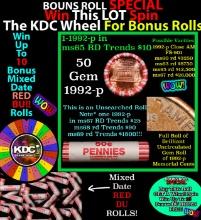1-10 FREE BU RED Penny rolls with win of this 1992-p SOLID RED BU Lincoln 1c roll incredibly FUN whe