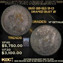 ***Auction Highlight*** PCGS 1800 Draped Bust Dollar BB-193/B-13 1 Graded vf details By PCGS (fc)
