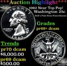 Proof ***Auction Highlight*** 1962 Washington Quarter Near Top Pop! 25c Graded pr69+ dcam By SEGS (f