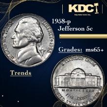 1958-p Jefferson Nickel 5c Grades GEM+ Unc