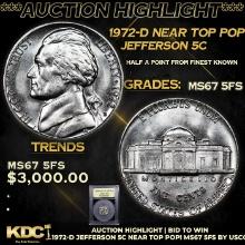 ***Auction Highlight*** 1972-d Jefferson Nickel Near Top Pop! 5c Graded GEM++ 5fs BY USCG (fc)