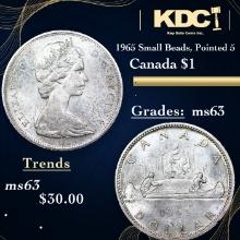1965 Small Beads, Pointed 5 Canada Dollar 1 Grades Select Unc