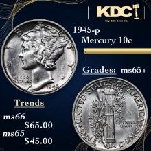 1945-p Mercury Dime 10c Grades Gem+ Unc RD