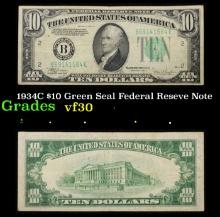 1934C $10 Green Seal Federal Reseve Note Grades vf++