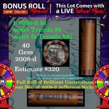 1-5 FREE BU Jefferson rolls with win of this 2008-d solid BU Jefferson 5c $2 Nickel roll & get 1-5 B