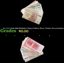 Lot of 10 2006-2008 Zimbabwe Hyperinflation Notes, Various Denominations