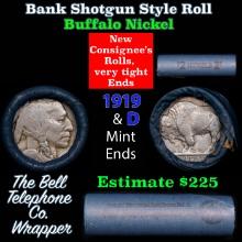 Buffalo Nickel Shotgun Roll in Old Bank Style 'Bell Telephone' Wrapper 1919 & d Mint Ends