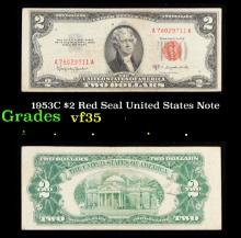 1953C $2 Red Seal United States Note Grades vf++