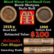 Small Cent Mixed Roll Orig Brandt McDonalds Wrapper, 1918-p Lincoln Wheat end, 1895 Indian other end