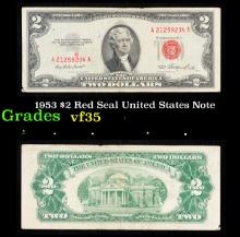 1953 $2 Red Seal United States Note Grades vf++