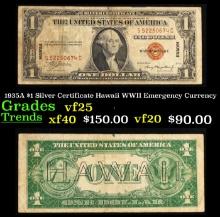 1935A $1 Silver Certificate Hawaii WWII Emergency Currency Grades vf+