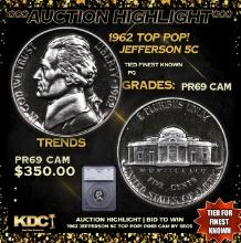 Proof 1962 Jefferson Nickel TOP POP! 5c Graded pr69 cam BY SEGS