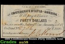 1861 Confederate States Forty Dollars Note Grades Choice AU/BU Slider