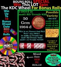 CRAZY Penny Wheel Buy THIS 1964-d solid Red BU Lincoln 1c roll & get 1-10 BU Red rolls FREE WOW Grad
