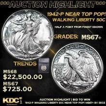 ***Auction Highlight*** 1942-p Walking Liberty Half Dollar Near TOP POP! 50c Graded ms67+ By SEGS (f