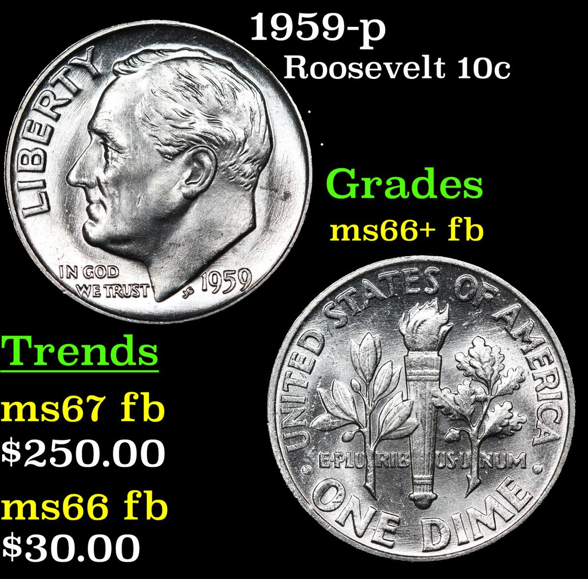 1959-p Roosevelt Dime 10c Grades Gem++ Full Bands