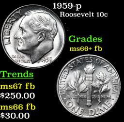 1959-p Roosevelt Dime 10c Grades Gem++ Full Bands