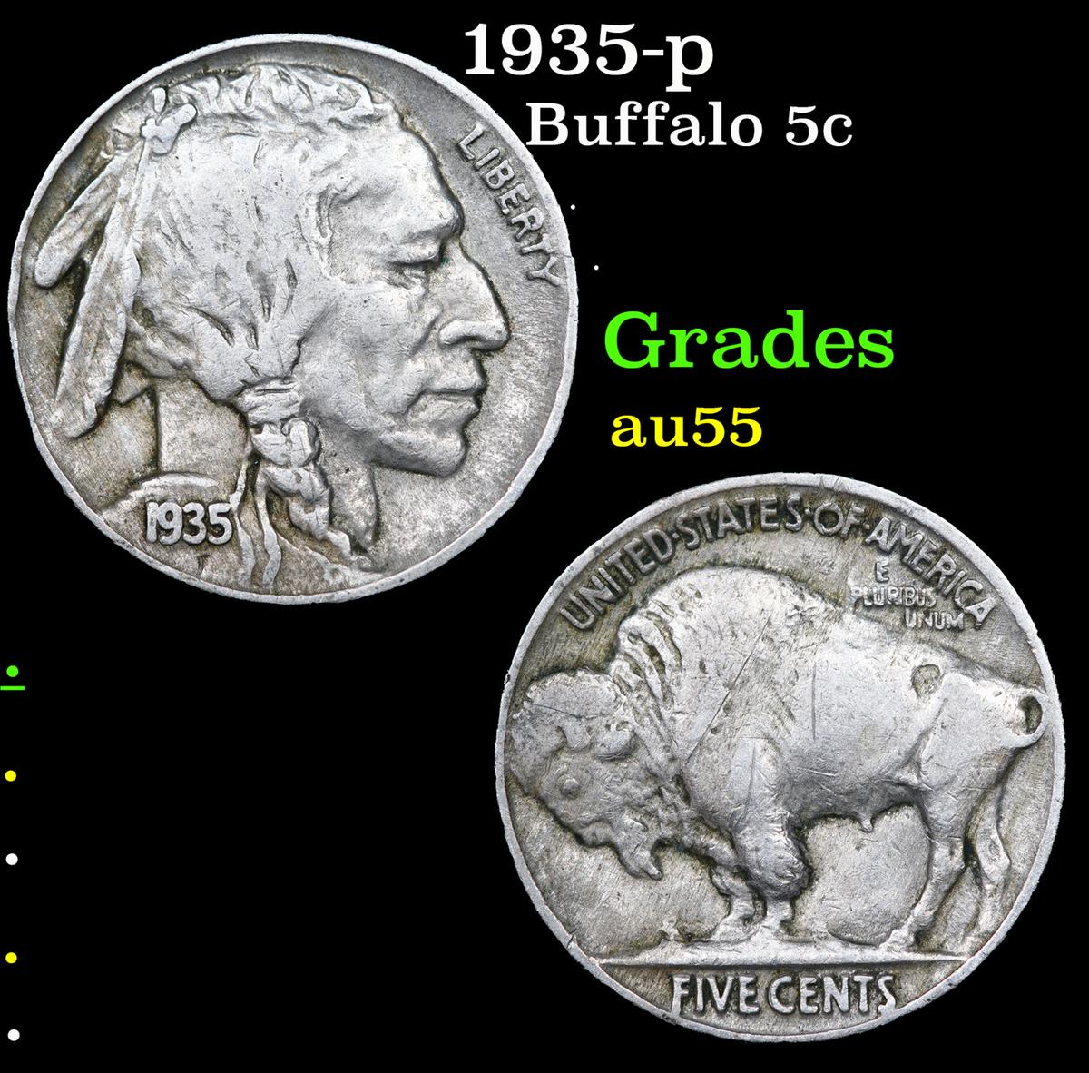 1935-p Buffalo Nickel 5c Grades Choice AU