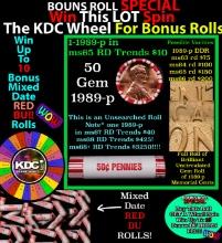 1-10 FREE BU RED Penny rolls with win of this 1989-p SOLID RED BU Lincoln 1c roll incredibly FUN whe