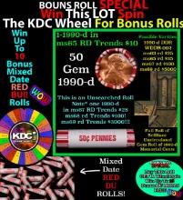 1-10 FREE BU RED Penny rolls with win of this 1990-d SOLID RED BU Lincoln 1c roll incredibly FUN whe
