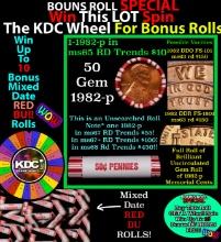 1-10 FREE BU RED Penny rolls with win of this 1982-p SOLID RED BU Lincoln 1c roll incredibly FUN whe