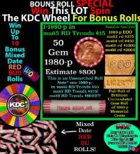 CRAZY Penny Wheel Buy THIS 1980-p solid Red BU Lincoln 1c roll & get 1-10 BU Red rolls FREE WOW