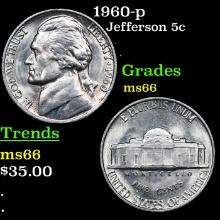 1960-p Jefferson Nickel 5c Grades GEM+ Unc