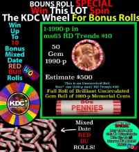 1-10 FREE BU RED Penny rolls with win of this 1999-p SOLID RED BU Lincoln 1c roll incredibly FUN whe
