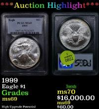 ***Auction Highlight*** PCGS 1999 Silver Eagle Dollar 1 Graded ms69 By PCGS (fc)