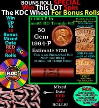 1-10 FREE BU RED Penny rolls with win of this 1964-p SOLID RED BU Lincoln 1c roll incredibly FUN whe