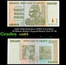 2007-2008 Zimbabwe (ZWR 3rd Dollar) 20 Billion Dollars Hyperinflation Note P# 86 Grades Gem CU