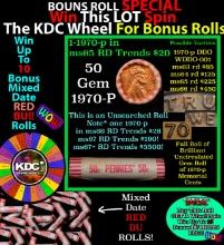 1-10 FREE BU RED Penny rolls with win of this 1970-p SOLID RED BU Lincoln 1c roll incredibly FUN whe