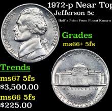 1972-p Jefferson Nickel Near Top Pop! 5c Graded GEM++ 5fs By USCG