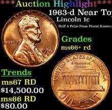 ***Auction Highlight*** 1963-d Lincoln Cent Near Top Pop! 1c Graded GEM++ RD By USCG (fc)