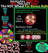 1-10 FREE BU RED Penny rolls with win of this 2009-d Cabin SOLID RED BU Lincoln 1c roll incredibly F