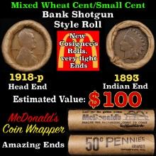 Small Cent Mixed Roll Orig Brandt McDonalds Wrapper, 1918-p Lincoln Wheat end, 1893 Indian other end