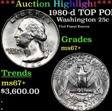 ***Auction Highlight*** 1980-d Washington Quarter TOP POP! 25c Graded ms67+ BY SEGS (fc)