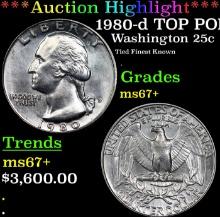 ***Auction Highlight*** 1980-d Washington Quarter TOP POP! 25c Graded ms67+ BY SEGS (fc)