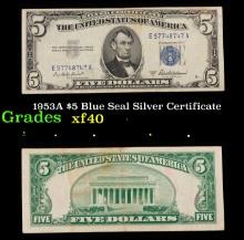 1953A $5 Blue Seal Silver Certificate Grades xf