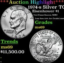 ***Auction Highlight*** 1974-s Silver Eisenhower Dollar TOP POP! $1 Graded ms69 BY SEGS (fc)