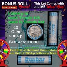 1-5 FREE BU Jefferson rolls with win of this 2004-p 40 pcs Dunbar $2 Nickel Wrapper