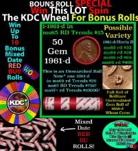 1-10 FREE BU RED Penny rolls with win of this 1962-d SOLID RED BU Lincoln 1c roll incredibly FUN whe