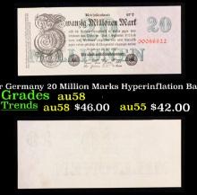 1923 Weimar Germany 20 Million Marks Hyperinflation Banknote P# 97b Grades Choice AU/BU Slider