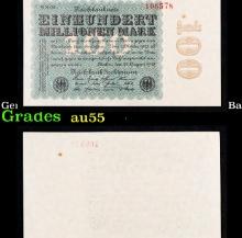 1923 Weimar Germany 100 Million Marks Hyperinflation Banknote P# 107g Grades Choice AU