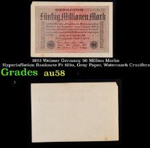 1923 Weimar Germany 50 Million Marks Hyperinflation Banknote P# 109a, Gray Paper, Watermark Crucifer