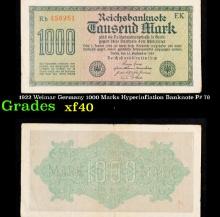 1922 Weimar Germany 1000 Marks Hyperinflation Banknote P# 76 Grades xf