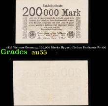 1923 Weimar Germany 200,000 Marks Hyperinflation Banknote P# 100 Grades Choice AU