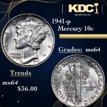 1941-p Mercury Dime 10c Grades Choice Unc