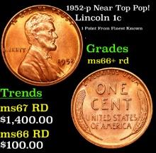 1952-p Lincoln Cent Near Top Pop! 1c Graded GEM++ RD By USCG