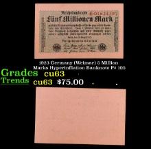 1923 Germany (Weimar) 5 Million Marks Hyperinflation Banknote P# 105 Grades Select CU